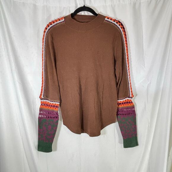 Free People Women’s Switch It Up Cuff Knit Boho Thermal Top Cocoa Brown L - Picture 2 of 6